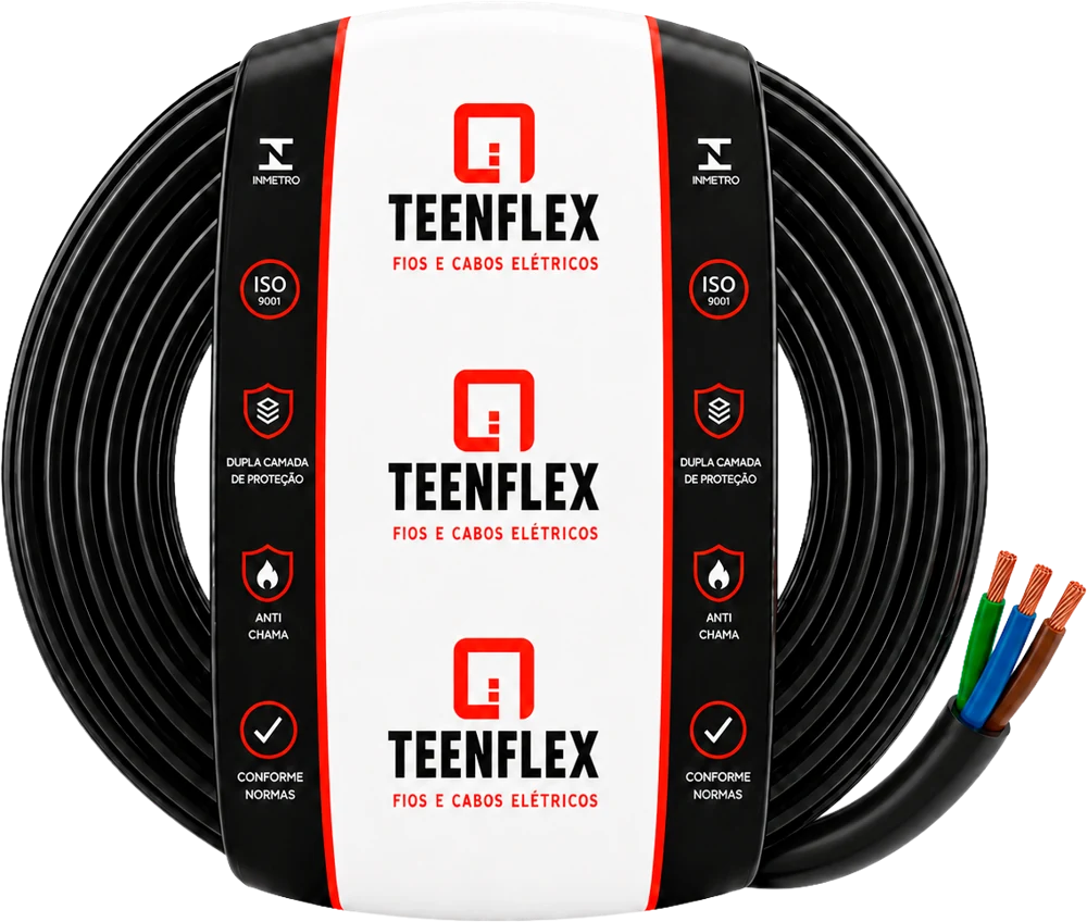 Rolo de cabo PP TEENFLEX preto de três vias