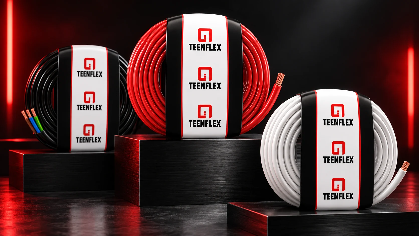 Composição de campanha com rolos de fios e cabos TEENFLEX